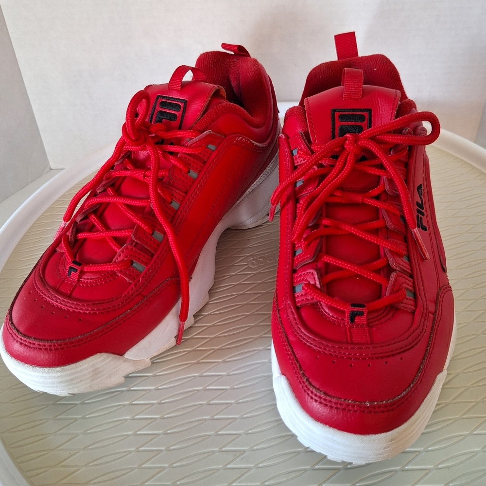 《FINAL》Fila>>>Red leather chunky sneakers with white soles 🤍women size 9.5 - Picture 9 of 12